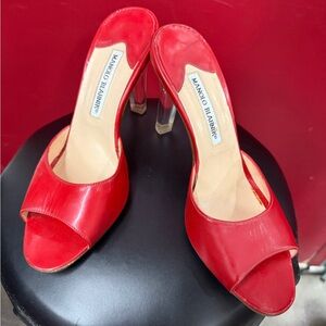 Vintage Manolo Blahnik Red w/ Lucite Heels